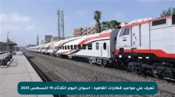 تعرف على مواعيد قطارات القاهرة – أسوان اليوم الثلاثاء 19 أغسطس 2025